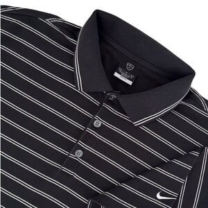 Nike Golf Mens Dri-FIT Striped Polo Shirt Black White Short Sleeve Size MEDIUM